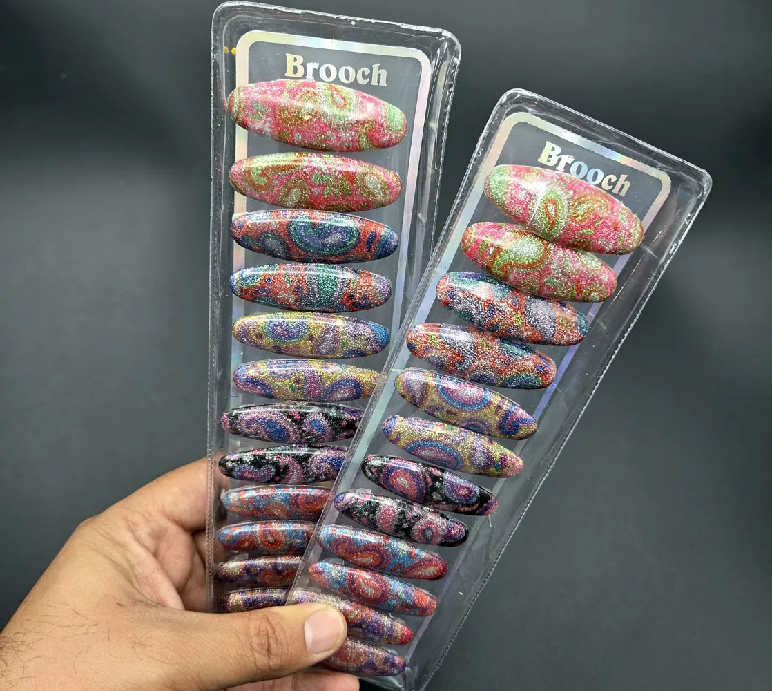 Acrylic Printed Saree Brooch | Rahul Plastics | Pack of 12