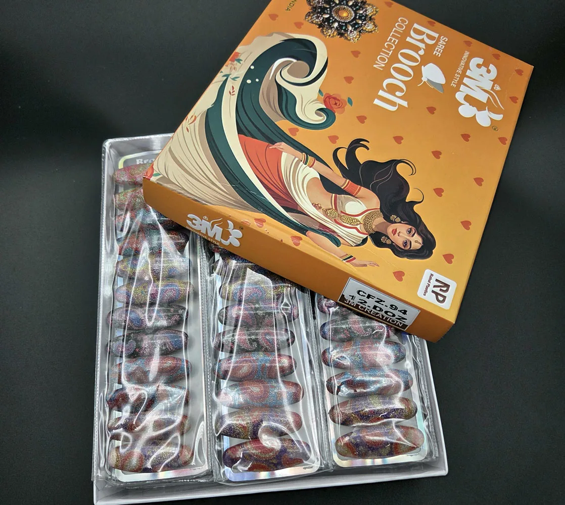 Acrylic Printed Saree Brooch | Rahul Plastics | Pack of 12